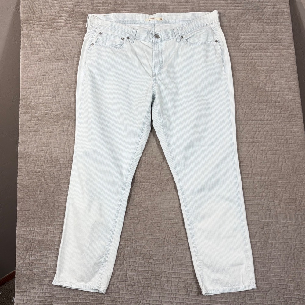 Levis Boyfriend Striped Jeans Womens 32 Blue White Tapered Mid Rise 19887-0034
